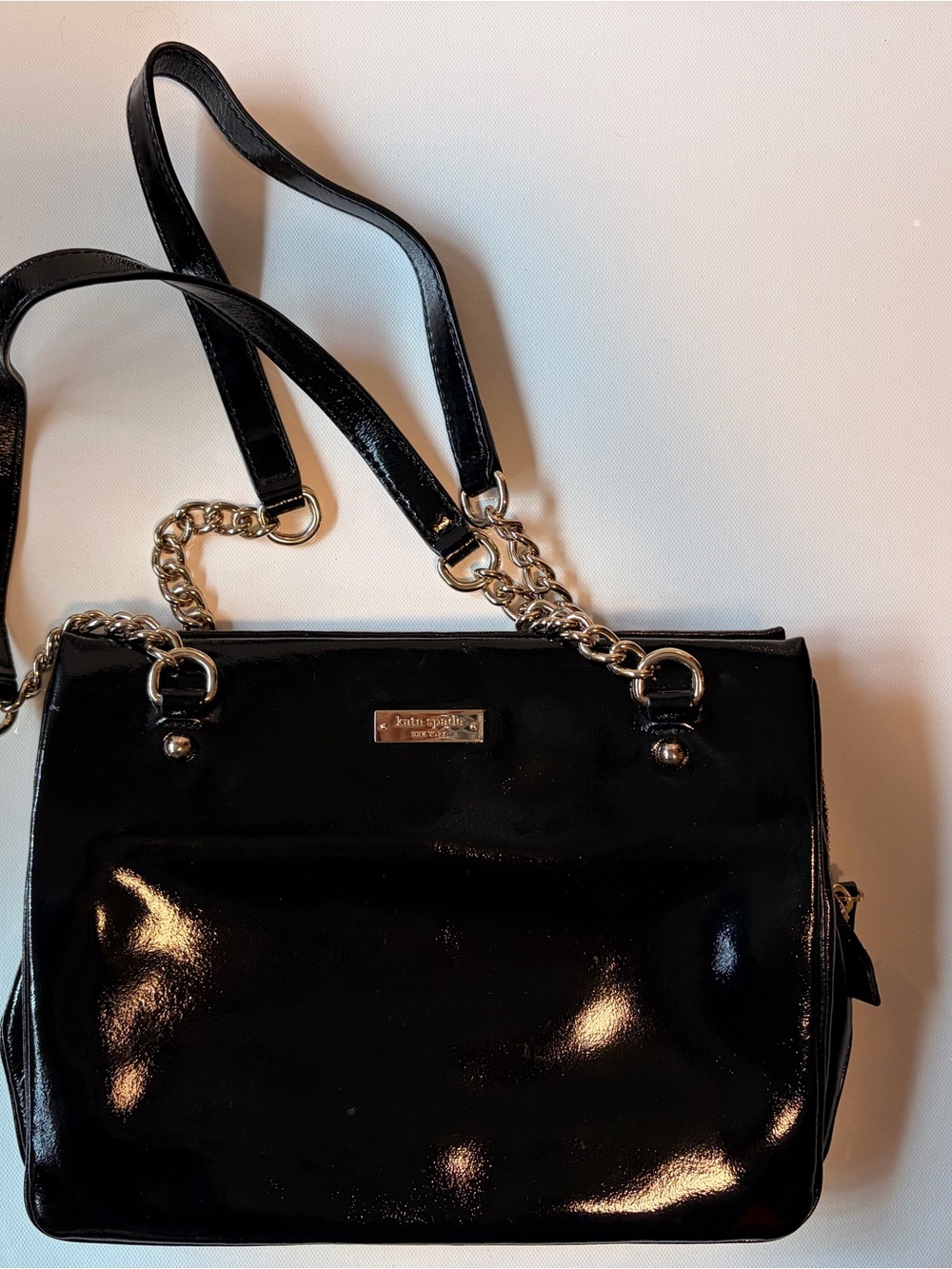 kate spade Black Patent Shoulder Bag with Chain Straps